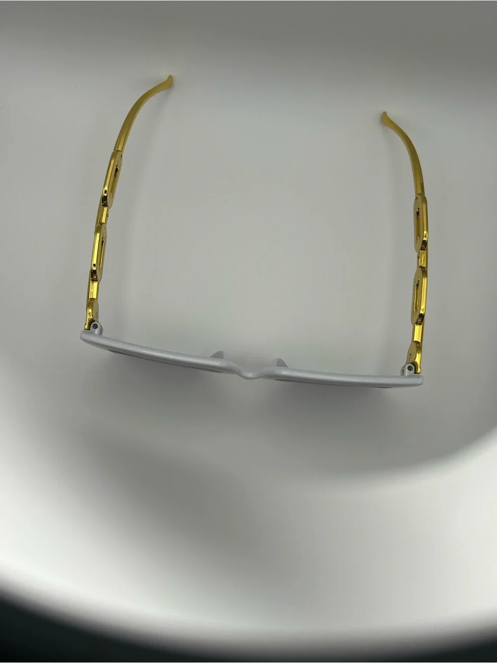 White Frame Sunglasses with Gold Chain Temples